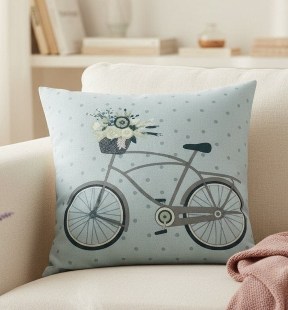 Hampton Bay 17x17 Throw Pillow Powder Blue Bicycle Flower Basket Outdoor Decor